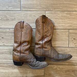 VTG Justin Cowboy Boots 9 D Brown Elephant Print USA Made Rockabilly Western